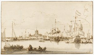 Vue de Vlaardingen avec des navires au premier plan